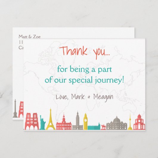 鮮やかな旅行ウェディングのお礼はがき ポストカード (正面/裏面)