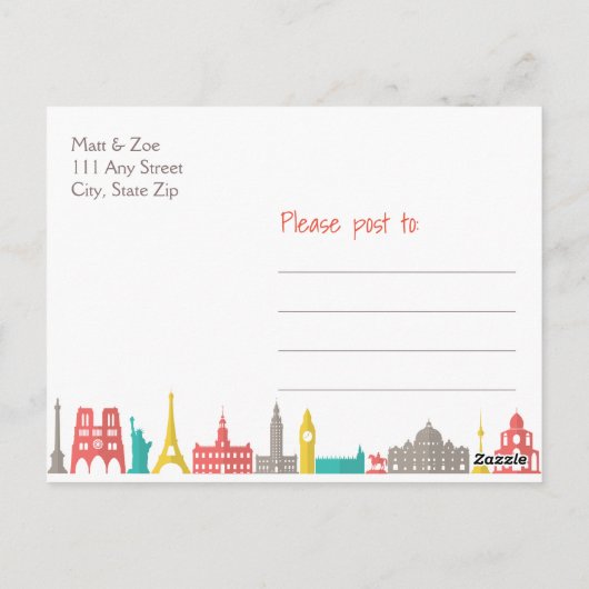 鮮やかな旅行ウェディングのお礼はがき ポストカード (裏面)