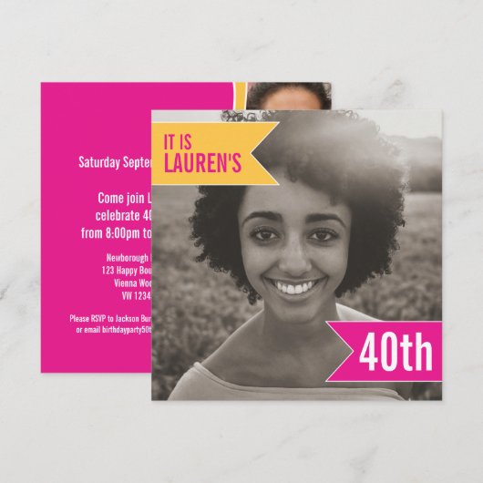 鮮やかな旗の写真テンプレート 40歳の誕生日パーティー 招待状 (正面/裏面)