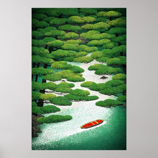 鮮やかな日本の川の壁アート 浮世絵の松 ポスター (正面)
