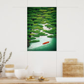 鮮やかな日本の川の壁アート 浮世絵の松 ポスター (キッチン)
