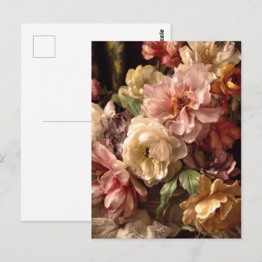 鮮やかな春の芍薬ビンテージアレンジメント ポストカード (正面/裏面)