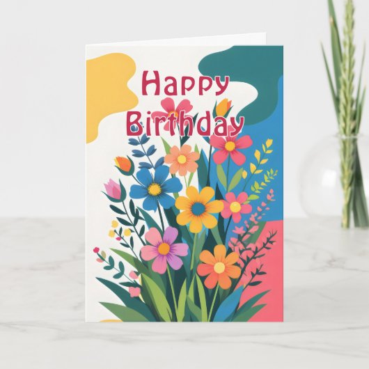 鮮やかな春の花の誕生日 カード (正面)
