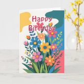 鮮やかな春の花の誕生日 カード (黄色い花)