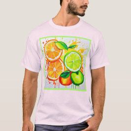 鮮やかな柑橘フルーツ スプラッシュ アート Tシャツ