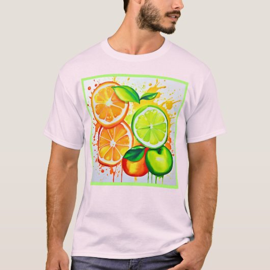 鮮やかな柑橘フルーツ スプラッシュ アート Tシャツ (正面)
