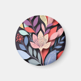 鮮やかな植物の切り絵の花開き マグネット