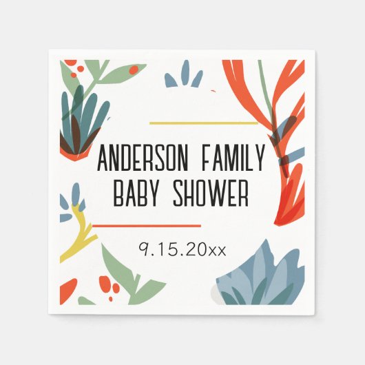 鮮やかな植物学の赤ちゃんシャワー スタンダードカクテルナプキン (正面)