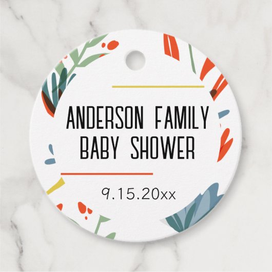 鮮やかな植物学の赤ちゃんシャワー フェイバータグ (正面)