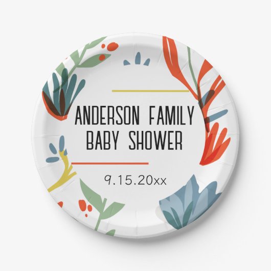 鮮やかな植物学の赤ちゃんシャワー ペーパープレート (正面)