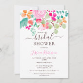 鮮やかな植物性フローラ水彩ブライダルシャワー 招待状 (正面)