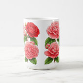 鮮やかな椿とバラの花束 コーヒーマグカップ (中央)