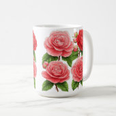 鮮やかな椿とバラの花束 コーヒーマグカップ (正面右)