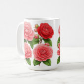 鮮やかな椿とバラの花束 コーヒーマグカップ (正面左)