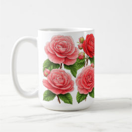 鮮やかな椿とバラの花束 コーヒーマグカップ