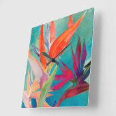 鮮やかな極楽鳥 スクエア壁時計 (傾斜)