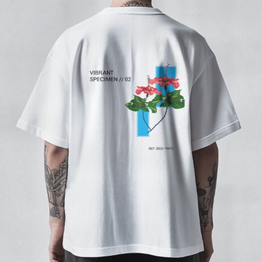鮮やかな標本 - 分解されたハイビスカスのVaporwave Tシャツ