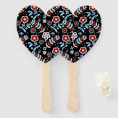 鮮やかな民族花柄パターン ハンドファン (正面&裏面)