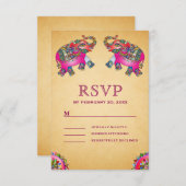 鮮やかな民族象のインドの結婚式 出欠カード (正面/裏面)