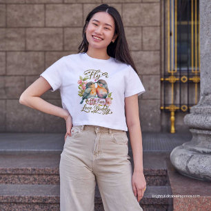 鮮やかな水の色のラブバード自由に飛ぶ、大胆な愛 Tシャツ