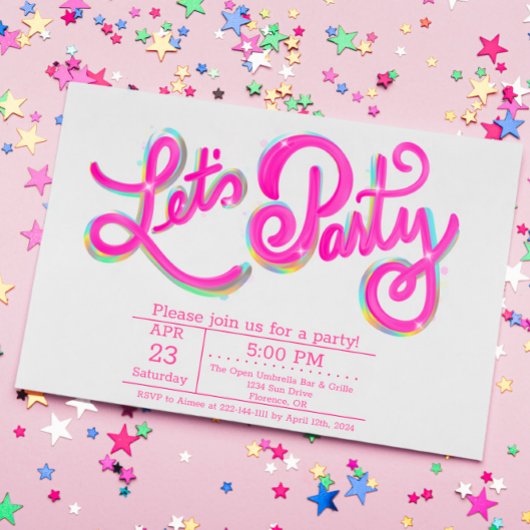 鮮やかな水平ピンク虹彩 Let's Party 招待状