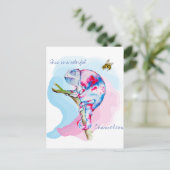 鮮やかな水彩のカメレオンと蜂 ポストカード (スタンド正面)