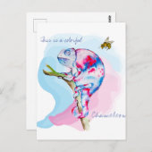 鮮やかな水彩のカメレオンと蜂 ポストカード (正面/裏面)