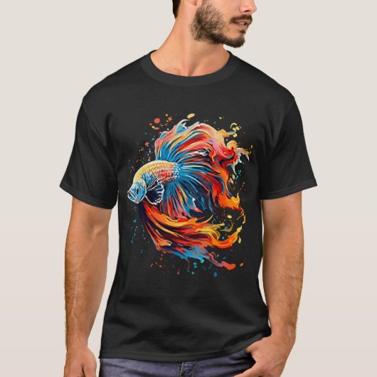 鮮やかな水彩のベタ - カラフルなシャムの闘魚 Tシャツ (正面)