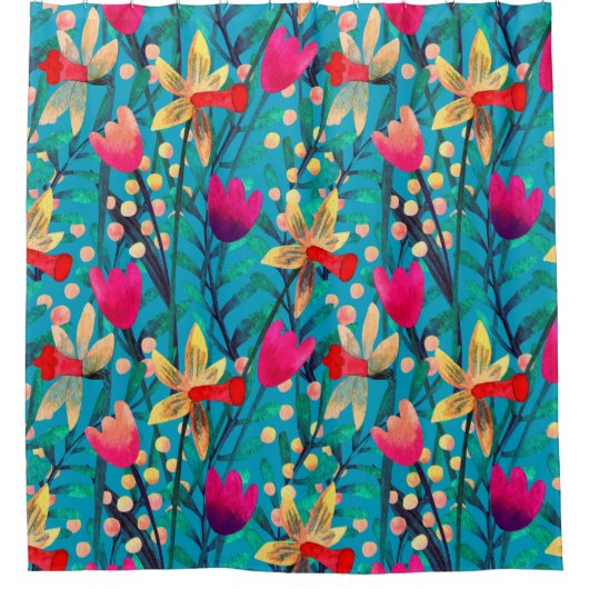 鮮やかな水彩の継ぎ目のないパターン  シャワーカーテン (正面)