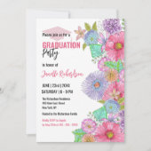 鮮やかな水彩の花と緑のグラデーション 招待状 (正面)