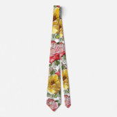 鮮やかな水彩インクの赤と黄色のバラ ネクタイ (正面)