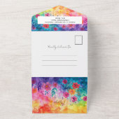 鮮やかな水彩グラデーションの草原に咲き乱れる花々のウェディング オールインワン招待状 (外側)