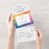 鮮やかな水彩グラデーションの草原に咲き乱れる花々のウェディング オールインワン招待状 (貼ってはがせる)