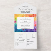 鮮やかな水彩グラデーションの草原に咲き乱れる花々のウェディング オールインワン招待状 (内側)