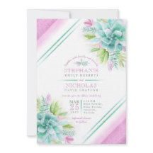 鮮やかな水彩グリーンパープルの結婚式招待状