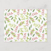 鮮やかな水彩タッチのクリスマス・ミストレットパターン ポストカード (正面)