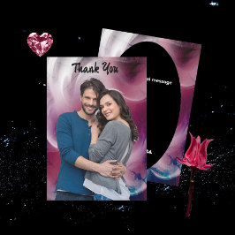 鮮やかな水彩ピンク結婚のサンキューカード サンキューカード