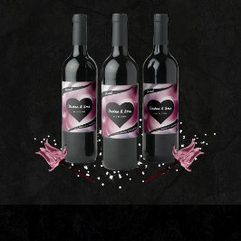 鮮やかな水彩ピンク結婚ズ ワインラベル