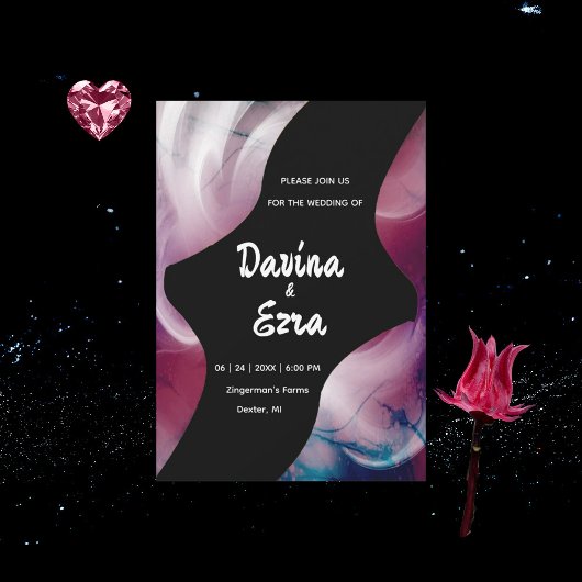 鮮やかな水彩ピンク結婚式招待状 招待状