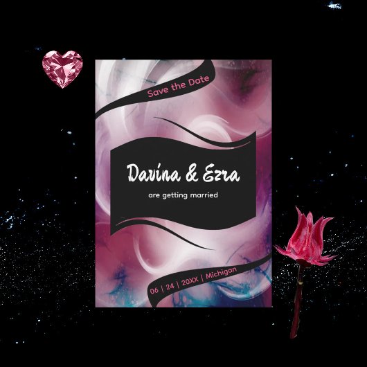 鮮やかな水彩ピンク セーブザデート