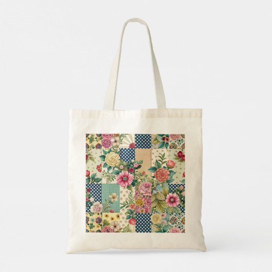 鮮やかな水彩春の花のパッチワーク シームレス トートバッグ (裏面)