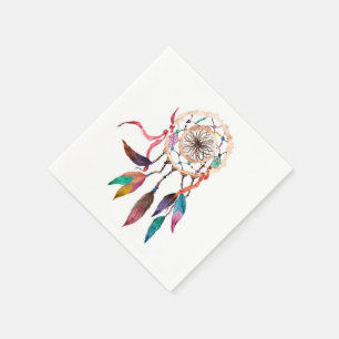 鮮やかな水彩画のペンキのボヘミアのDreamcatcher スタンダードカクテルナプキン