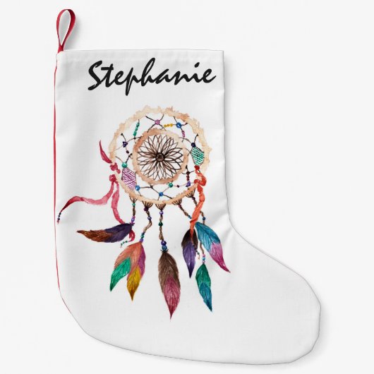 鮮やかな水彩画のペンキのボヘミアのDreamcatcher スモールクリスマスストッキング (正面)