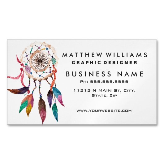 鮮やかな水彩画のペンキのボヘミアのDreamcatcher マグネット名刺 (正面)