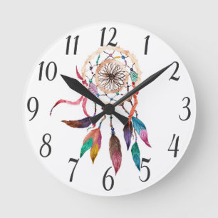 鮮やかな水彩画のペンキのボヘミアのDreamcatcher ラウンド壁時計