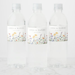 鮮やかな水彩画のワイルドフラワー ウェディング ペットボトルラベル