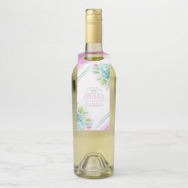 鮮やかな水彩画の緑とピンクの結婚式カスタム ボトルネックタグ