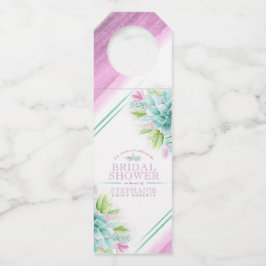 鮮やかな水彩画の緑とピンクの結婚式カスタム ボトルネックタグ