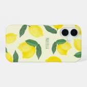 鮮やかな水彩画の黄色いレモン iPhone 16ケース (裏面横)