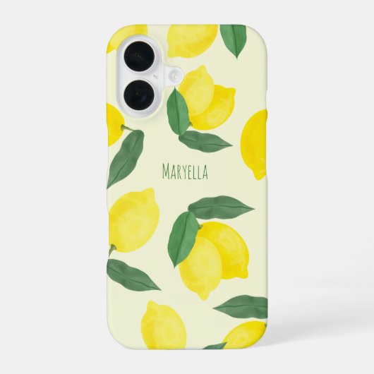 鮮やかな水彩画の黄色いレモン iPhone 16ケース (裏面)